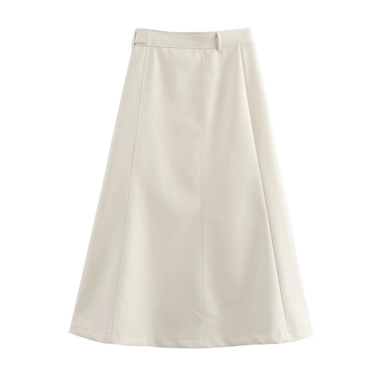 Casual Faux Leather Midi Skirt, Trendy French Look_CWDSD8354