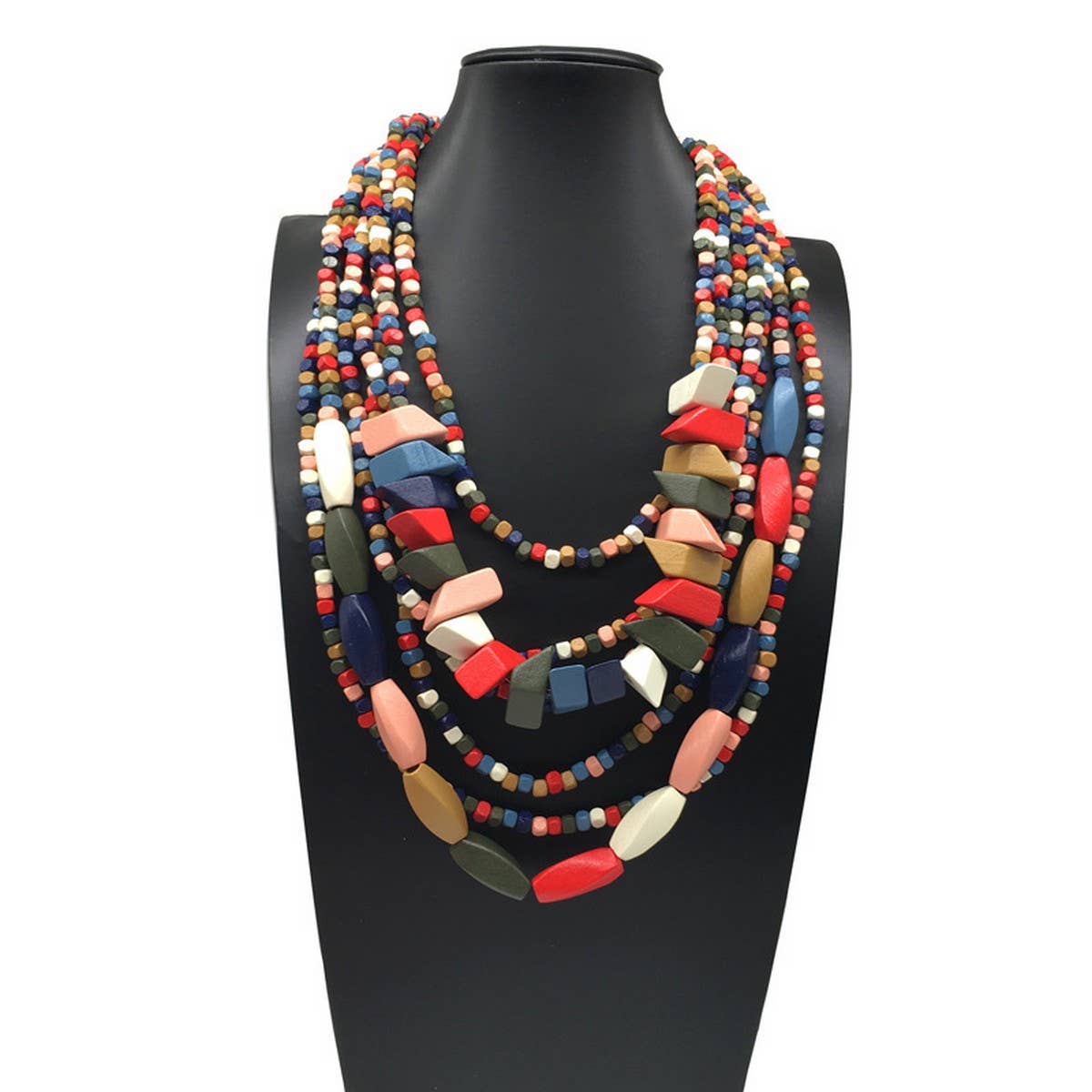 MULTI-LAYERED IRREGULAR WOODEN BEADS NECKLACE