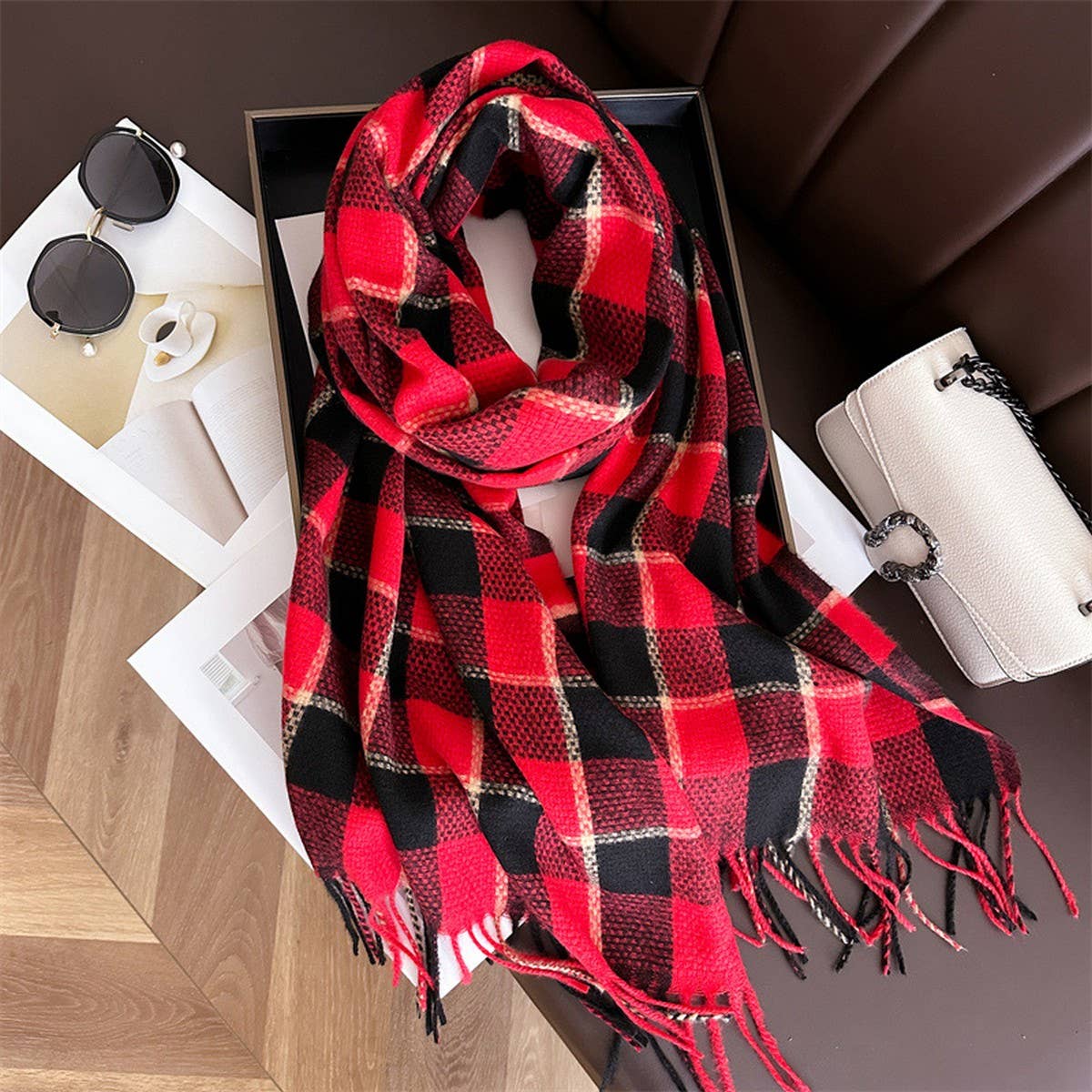 Plaid Faux Cashmere Scarf - Warm Winter Wrap_CWASC1446