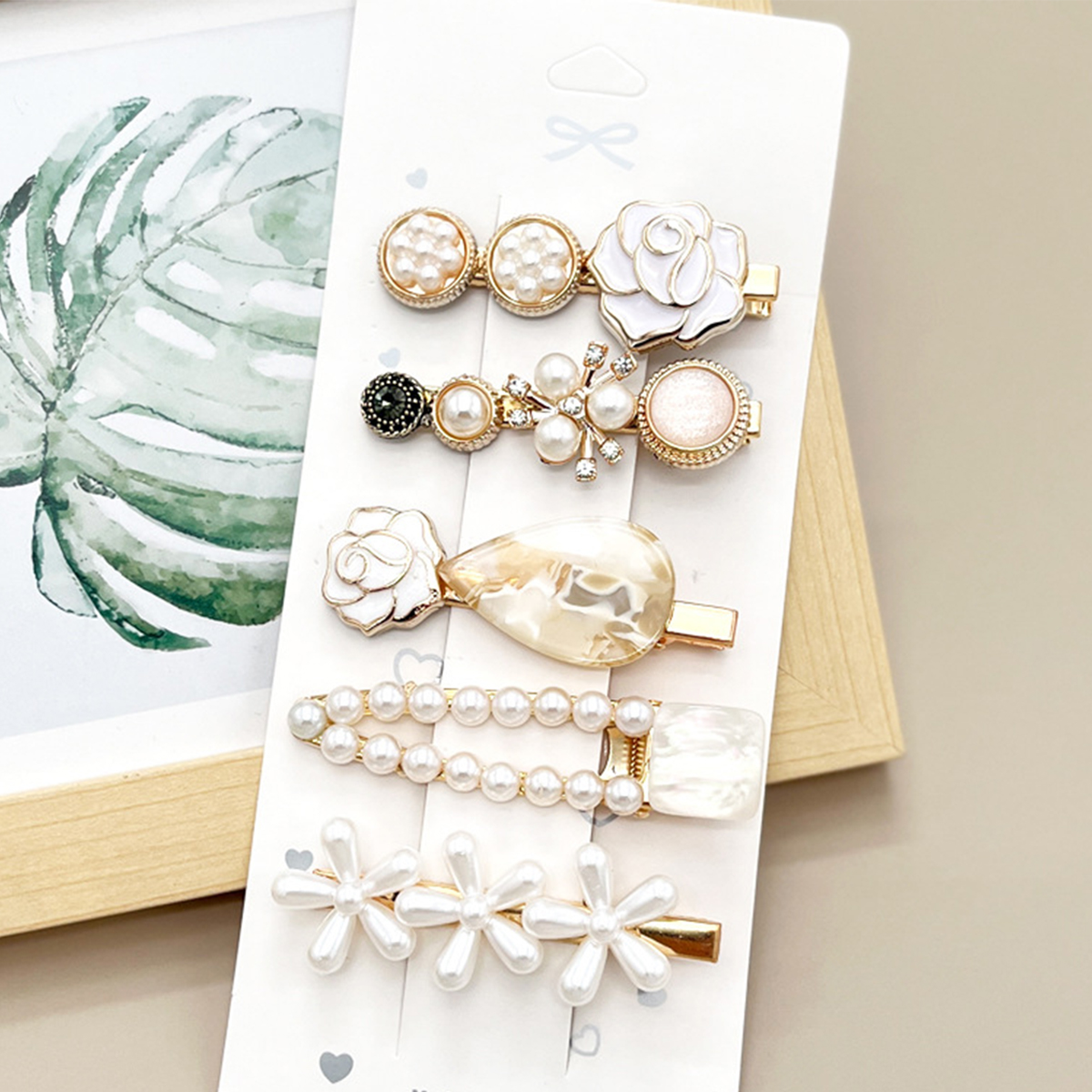 Rhinestone Pearl Hair Clip Set - Elegant Side Pin _CWAHA0159