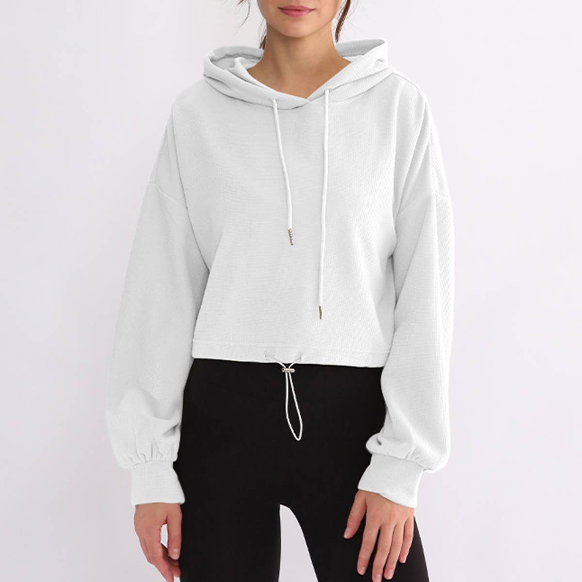 WAFFLE ROPE SHORT PULLOVER HOODIE SPORTS HOODIE