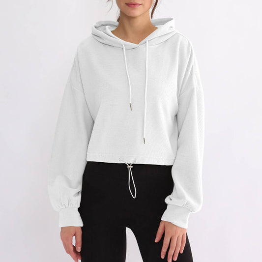 WAFFLE ROPE SHORT PULLOVER HOODIE SPORTS HOODIE
