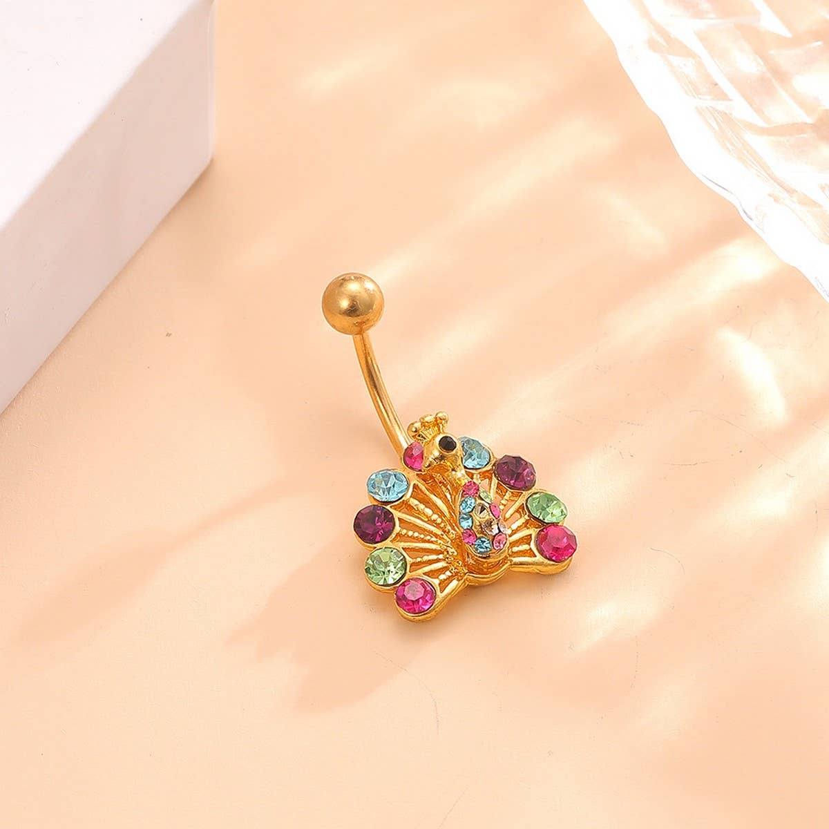Peacock CZ Navel Ring Piercing Jewelry for Women_CWMM9365
