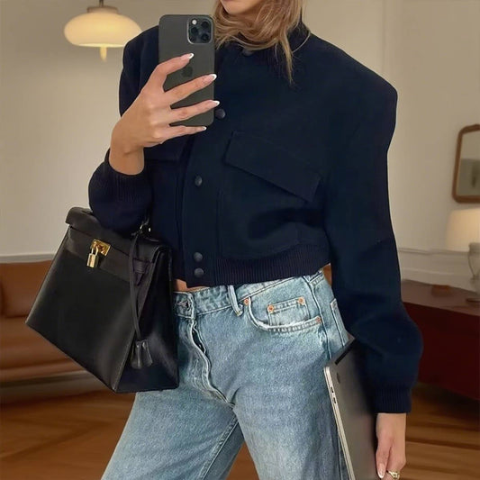 Stand-up collar solid-color motorcycle jacket