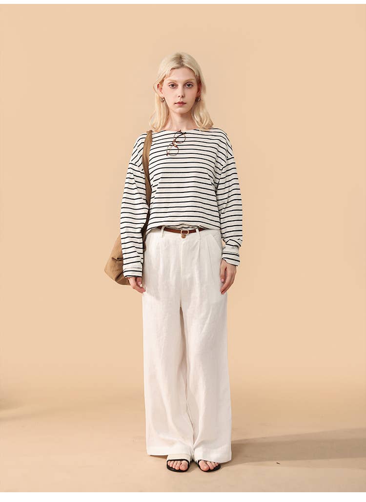 High-end and versatile linen straight-leg pants