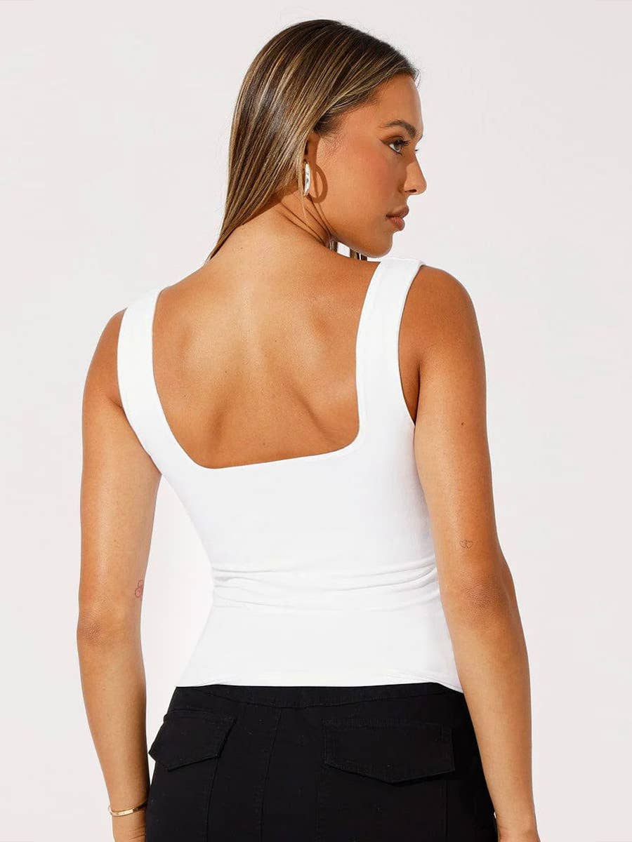 Solid color square neck slimming halter top