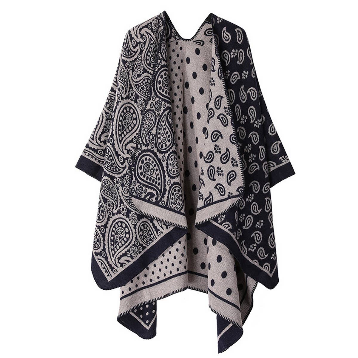 DOUBLE-SIDED SLIT SHAWL COLORBLOCK SCARF CAPE