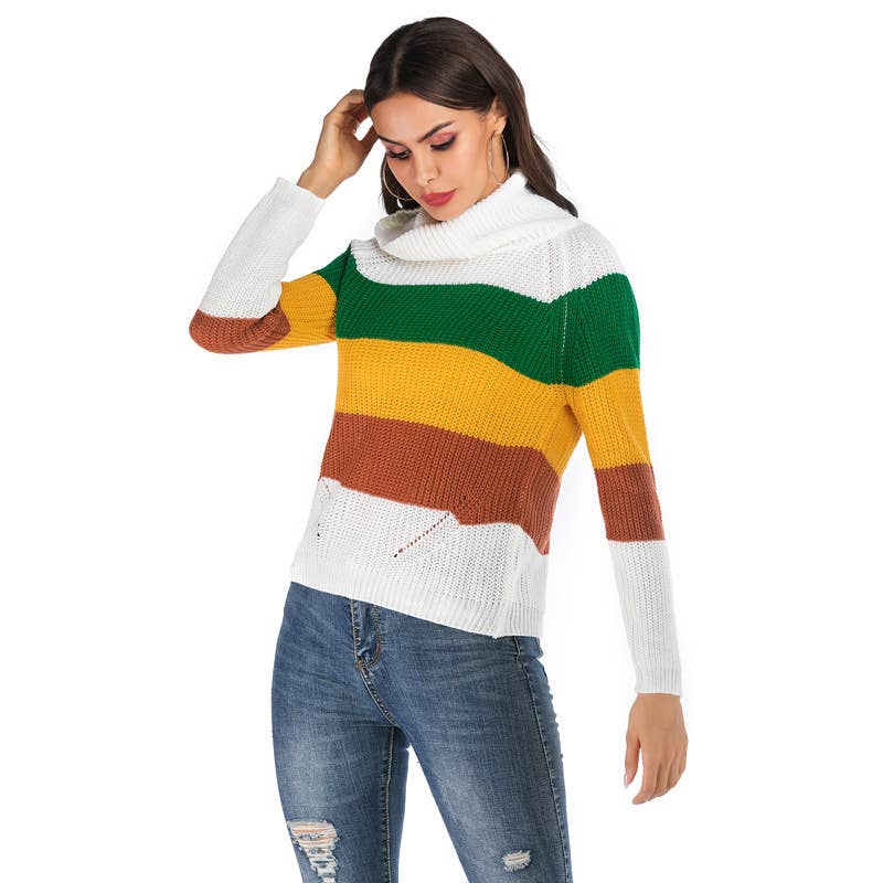 STRIPED LONG-SLEEVED PULLOVER WITH A HIGH NECK