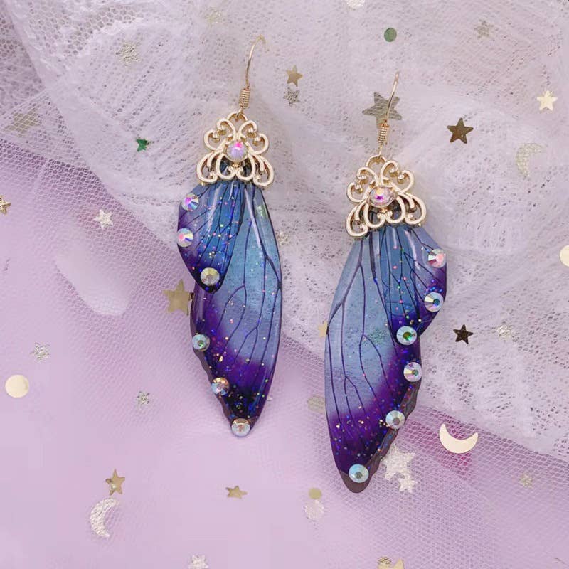 Elegant long earrings with cicada wing wings