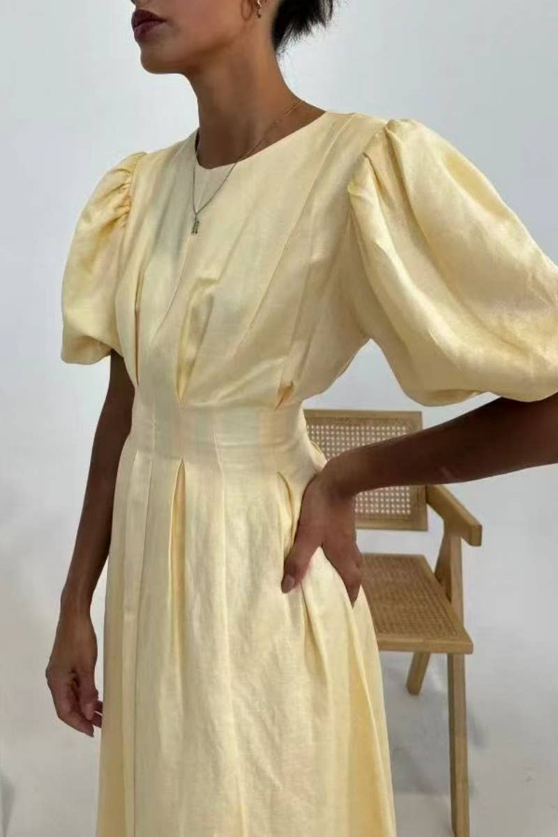 CWDMD6041_SOLID MAXI ELEGANT WAIST TIE SHORT SLEEVE DRESS