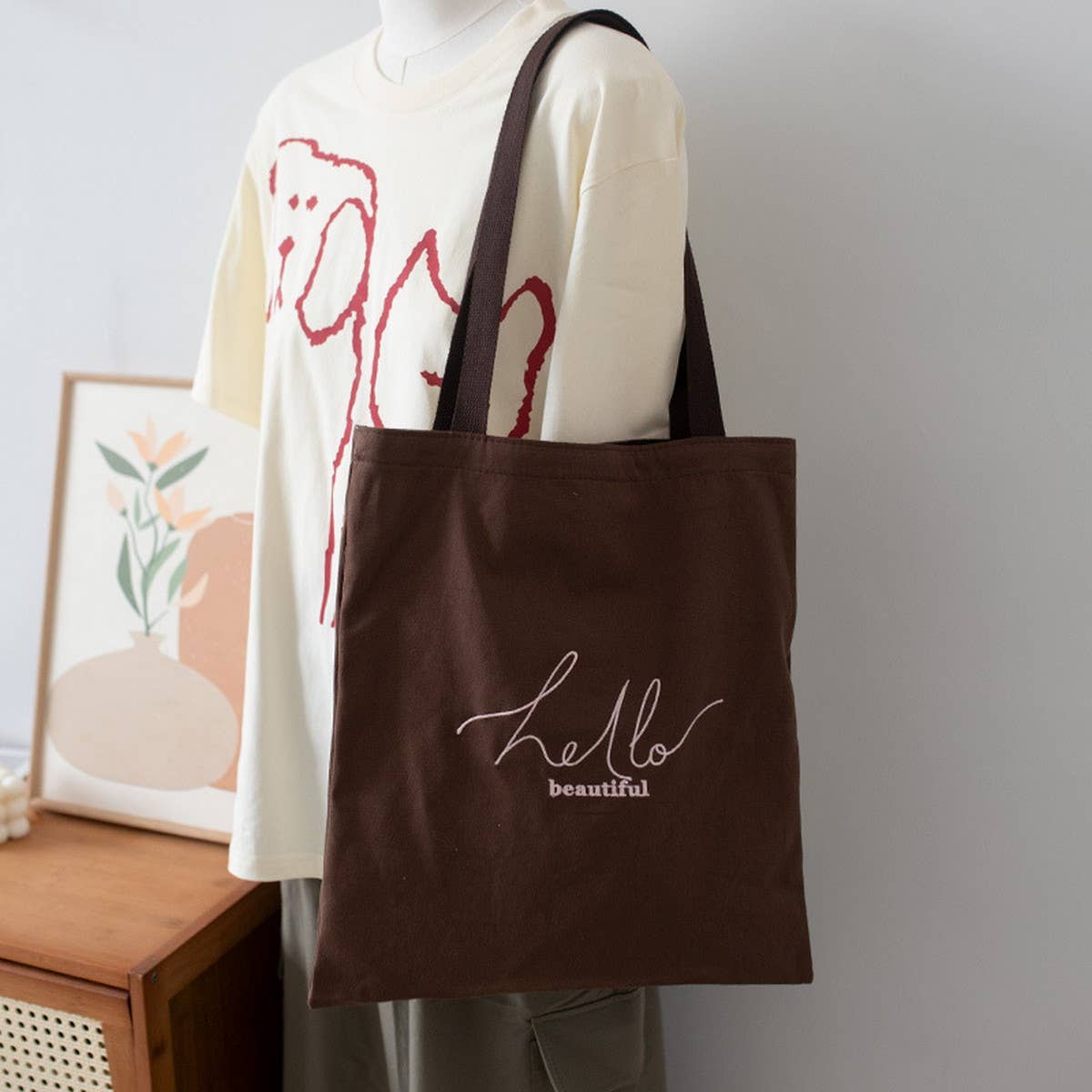 Casual Solid Color Canvas Shoulder Tote, Big Size_CWAB5635