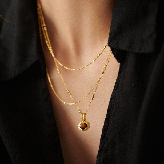 Stainless Steel Multi-Layered Gemstone Necklace_CWMM5733