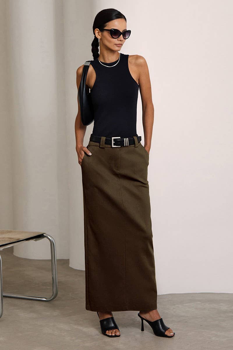CWBLS0362_SOLID COLOR CASUAL SLIM FIT A-LINE SKIRT