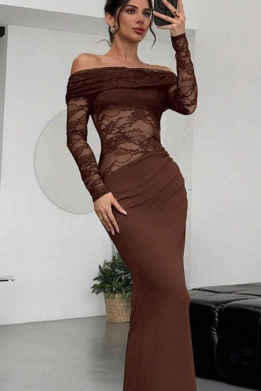 CWDMD01089_OFF SHOULDER LACE SHEER LONG SLEEVE BODYCON DRESS