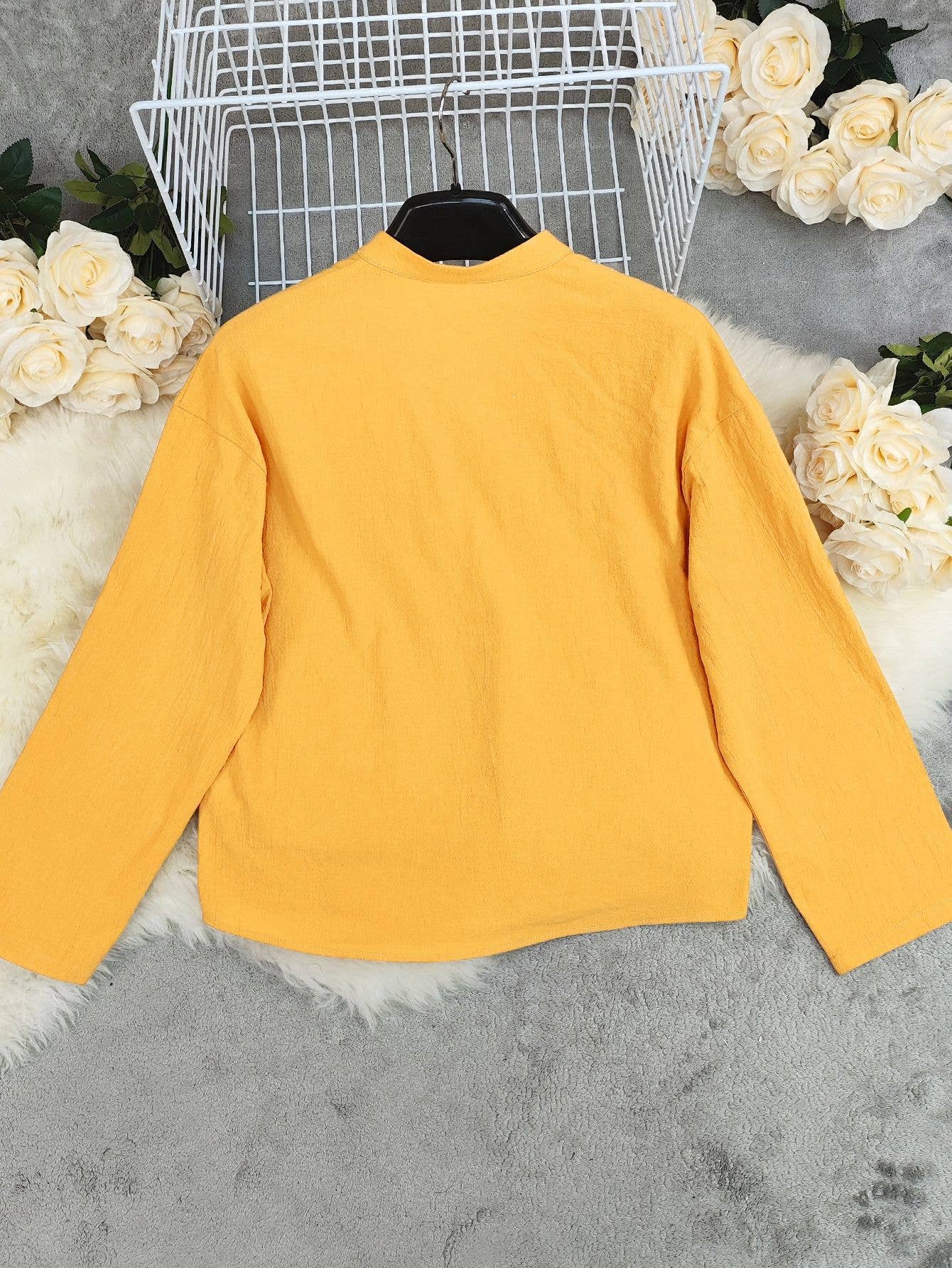 Solid-color long-sleeved cotton linen cardigan