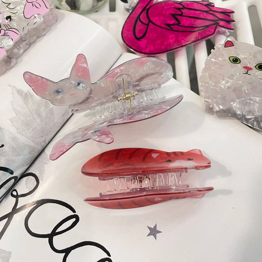 CWAHA1510_CUTE CARTOON ANIMAL CAT SWAN HAIR CLAW CLIP