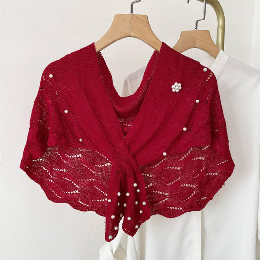 STRIPED OUTER KNITTED DECORATIVE SHAWL_CWASC0759