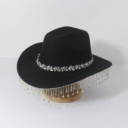 Western Rhinestone Pearl Fringe Cowboy Hat_CWAH3643