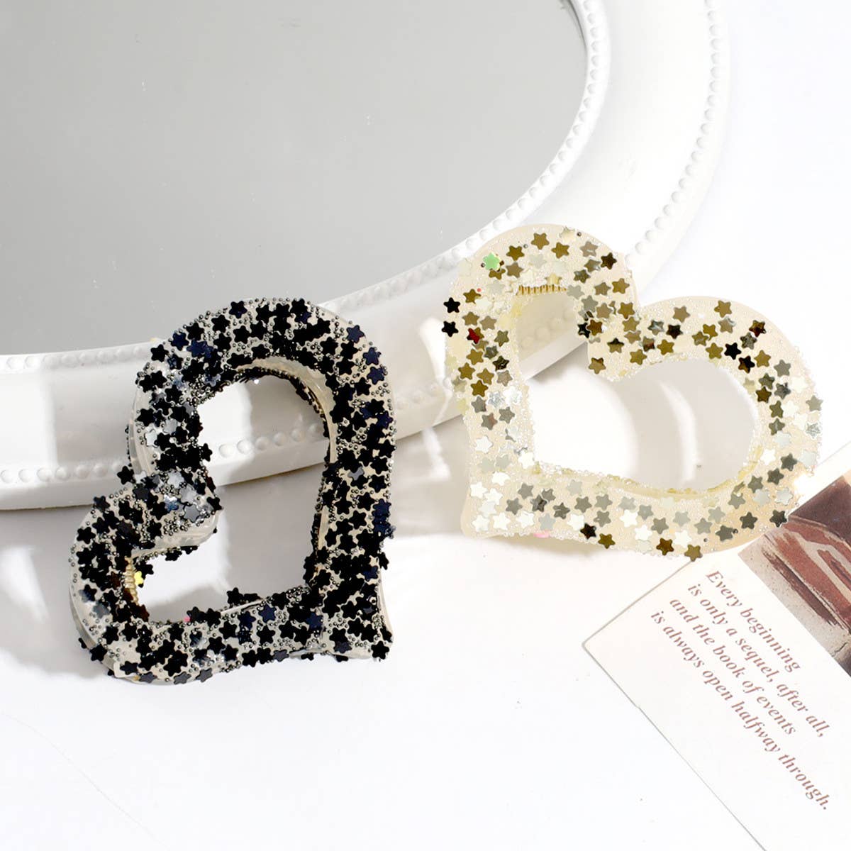 Heart & Star Glitter Hair Claw,Sweet Back Bun Clip