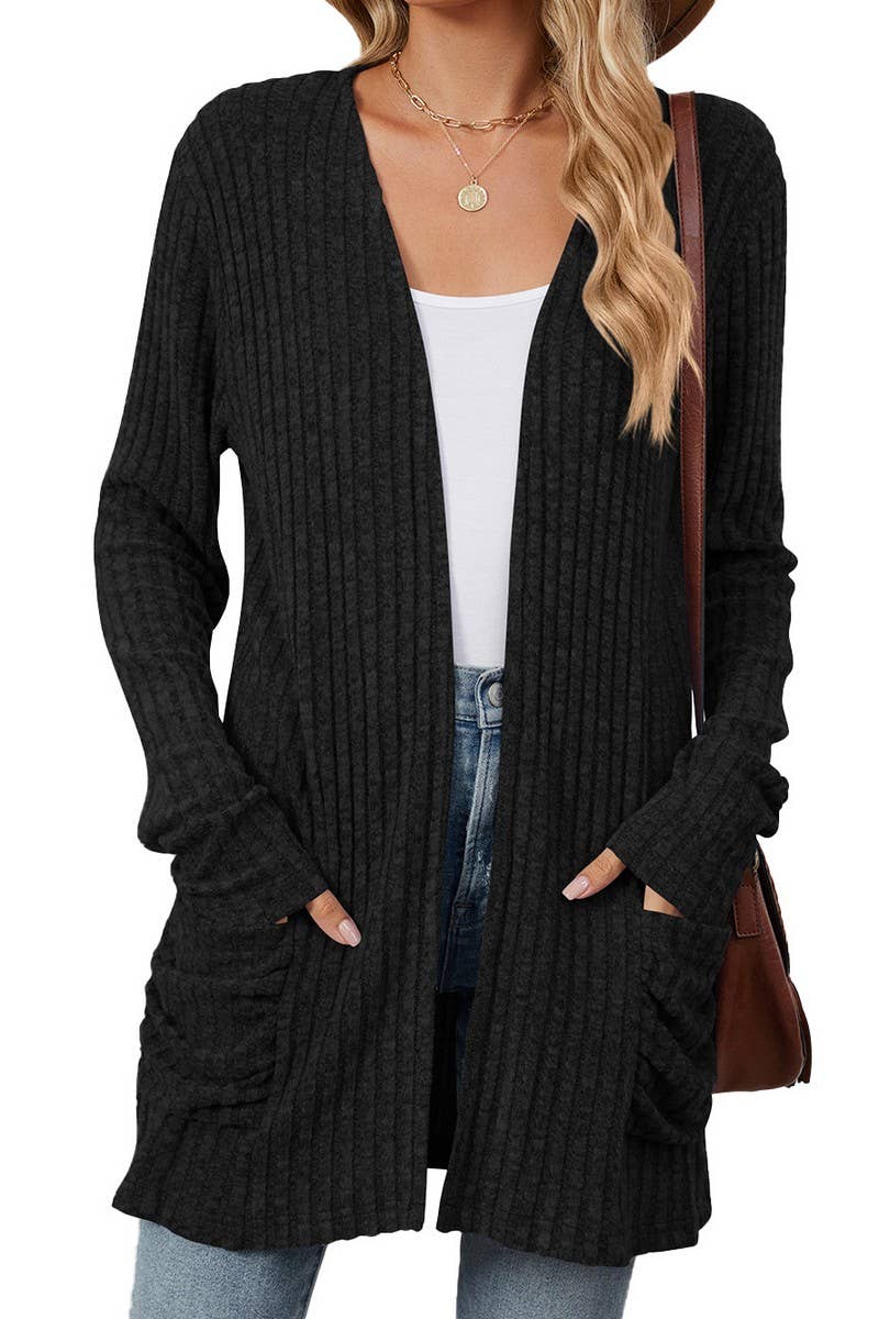 CWOCAL0812_SOLID COLOR POCKET KNITTED BOTTOMING CARDIGAN