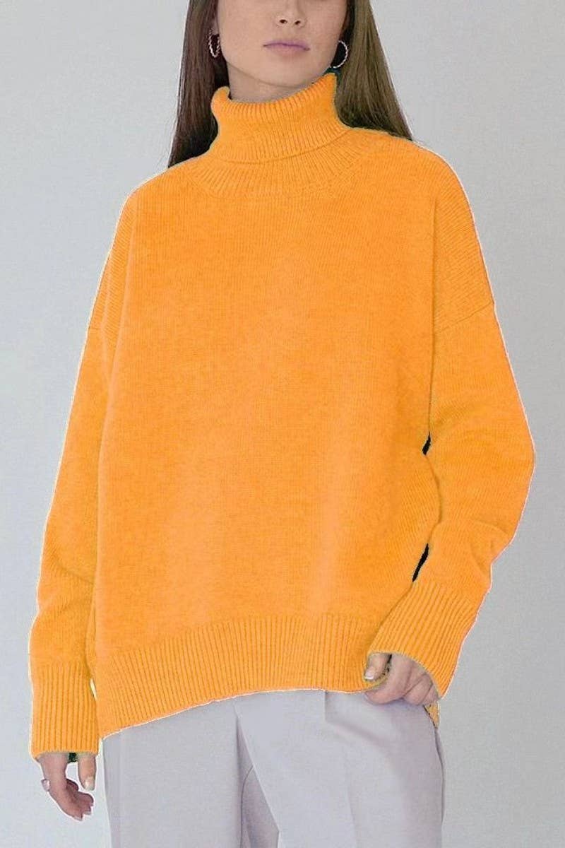 CWOSWL07653_LOOSE HALF-HIGH COLLAR SOLID COLOR SWEATER