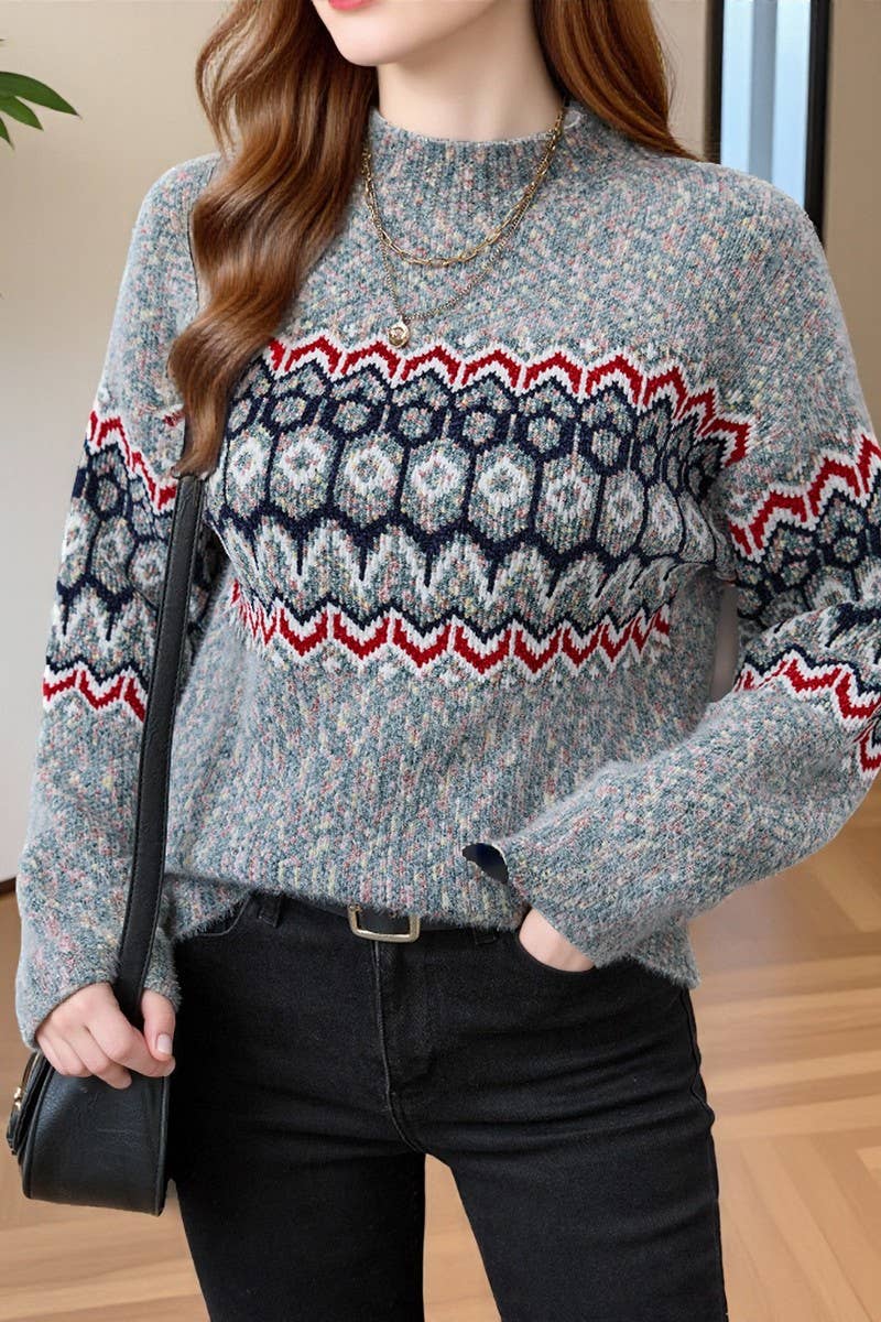 CWOSWL07423_CASUAL TURTLENECK KNIT PULLOVER SWEATER