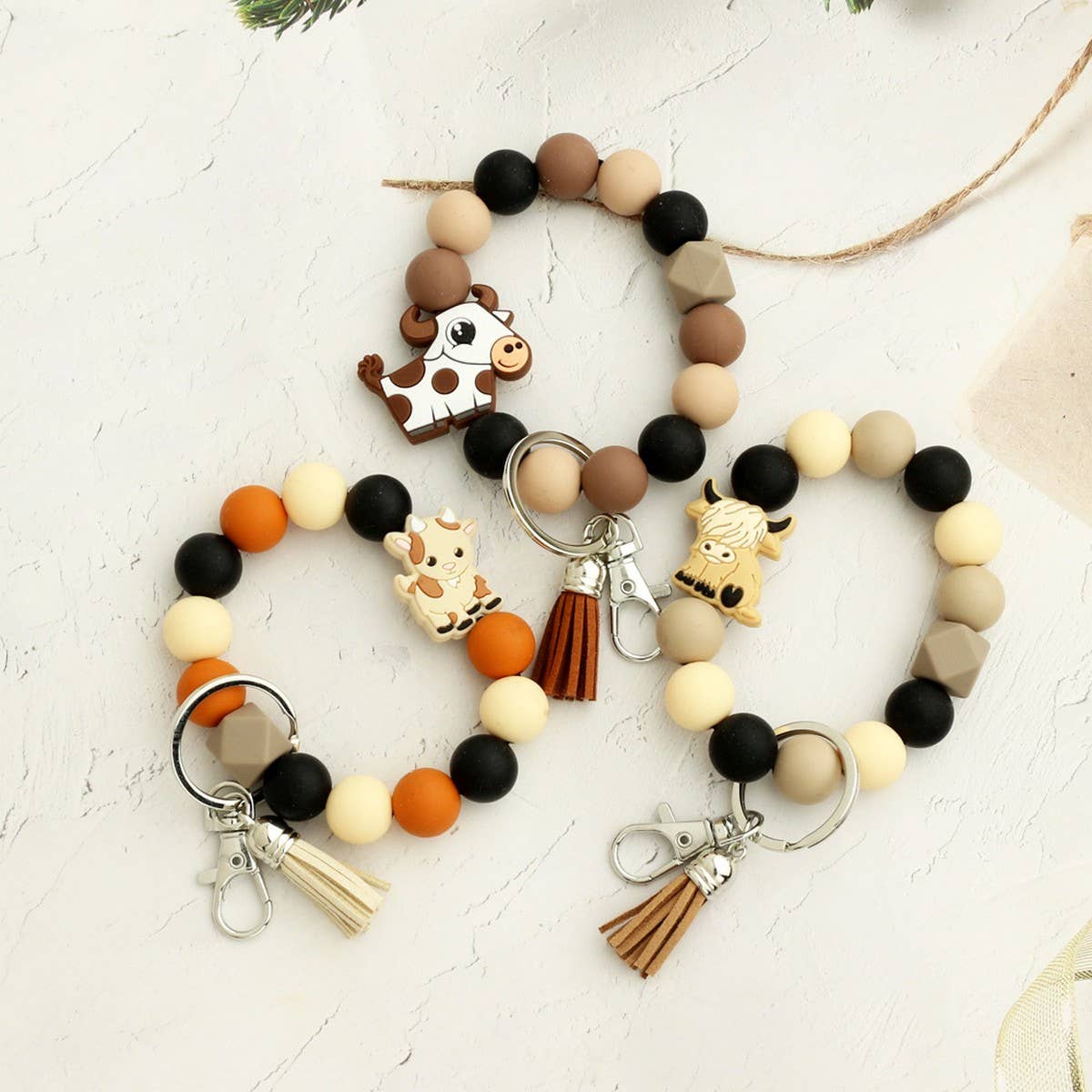 Cartoon Bull Keychain Moose Charm Silicone Beads_CWMM6863