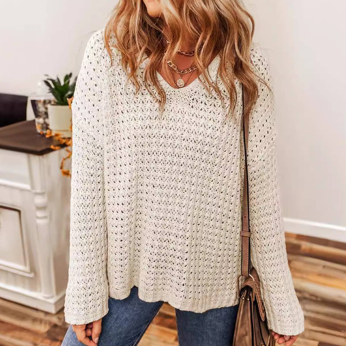 Casual Design Sense Hollow-Out Pullover Sweater_Cwoswl5091