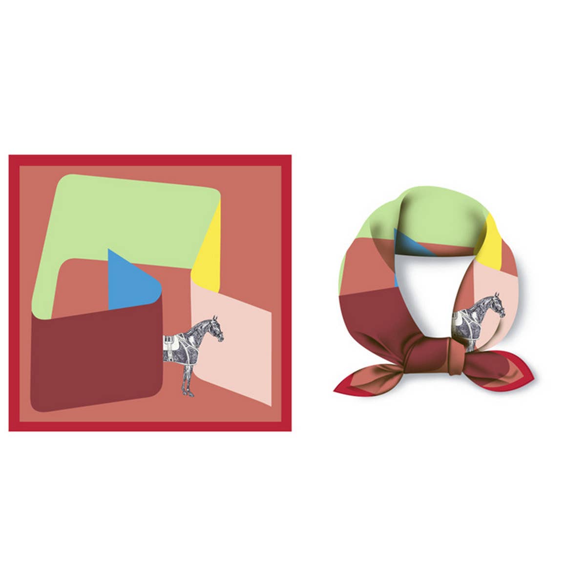 Geometric Print Reversible Satin Scarf for Summer