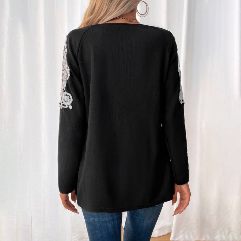 Lace patchwork long-sleeved T-shirt