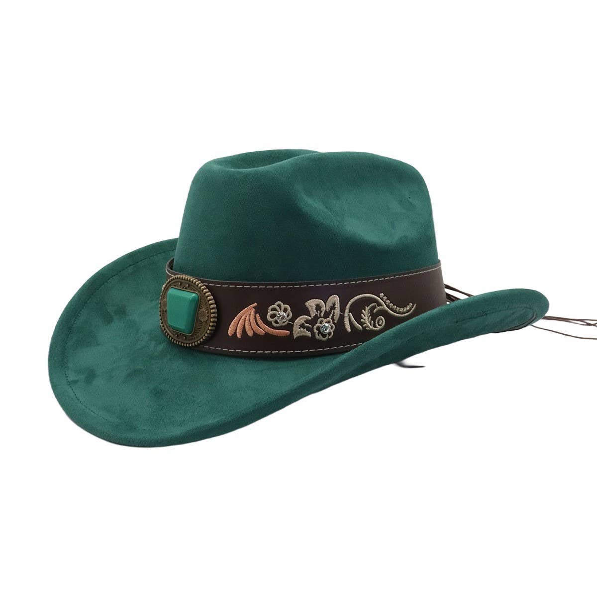 Suede Western Cowboy Fedora Hat Ethnic Style_CWAH04486