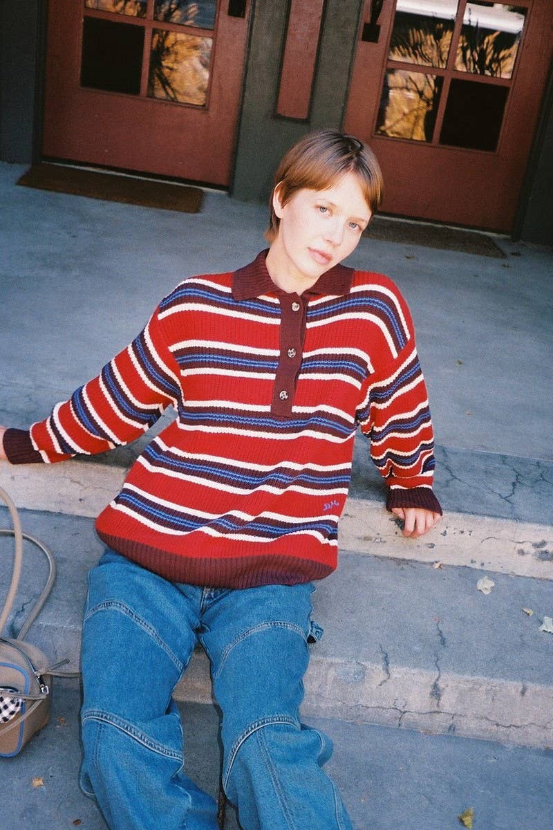 CWOSWL07738_2025 RETRO STRIPED COLORBLOCK POLO KNIT SWEATER