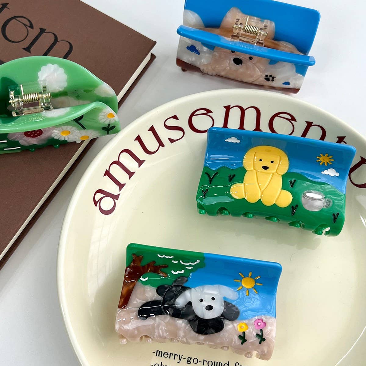 Colorblock Dog Acetate Hair Claw Cute Clip