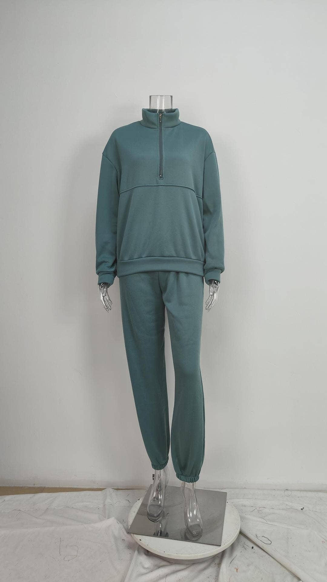 Two-piece zipper long-sleeved hoodie and trousers
