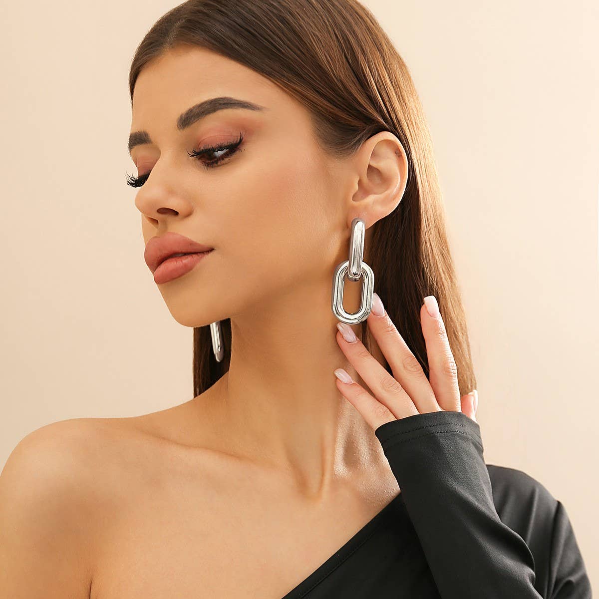 METAL WIND CIRCULAR RING THICK CHAIN EARRINGS