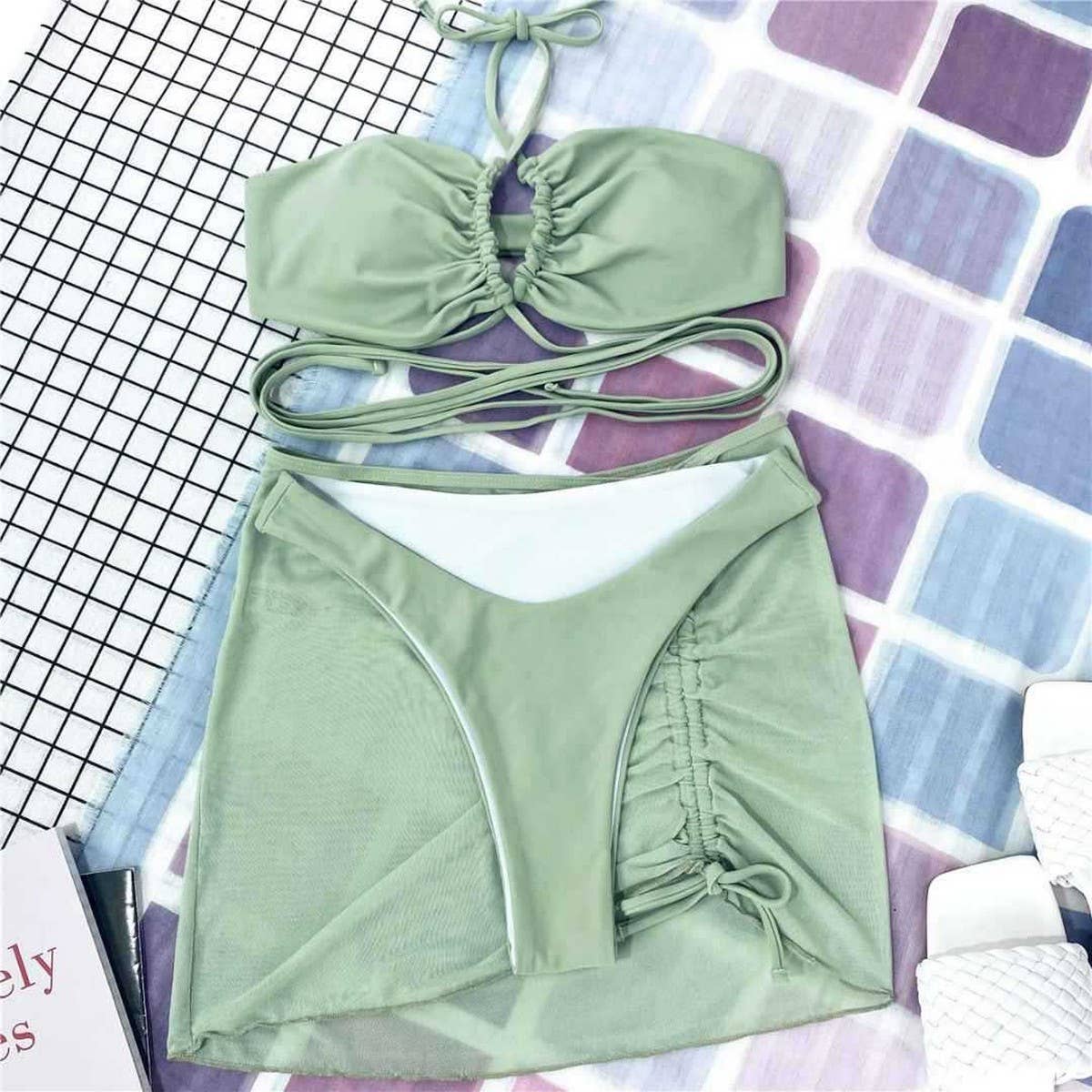 Solid Color Bandage Bikini - Sexy Women's Swimwear_CWMW0167