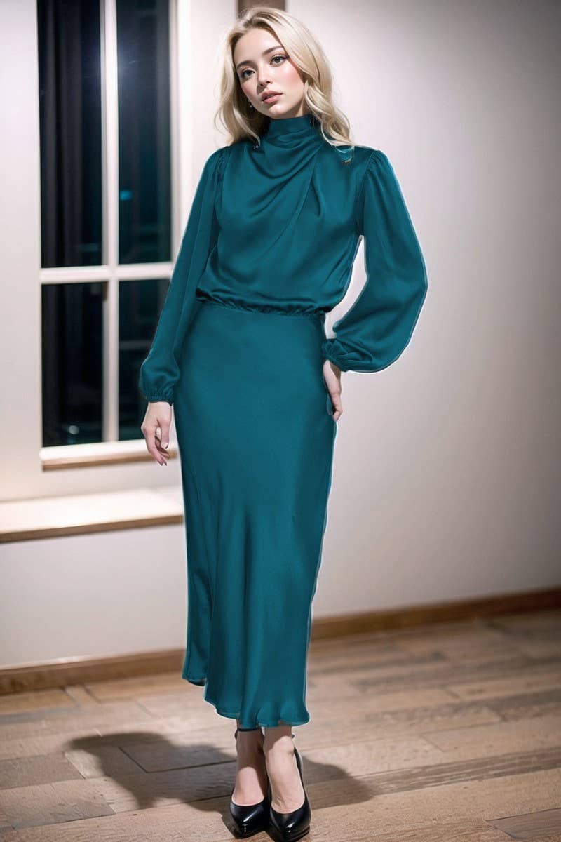 CWDMD3470_SATIN LANTERN SLEEVE EVENING DRESS