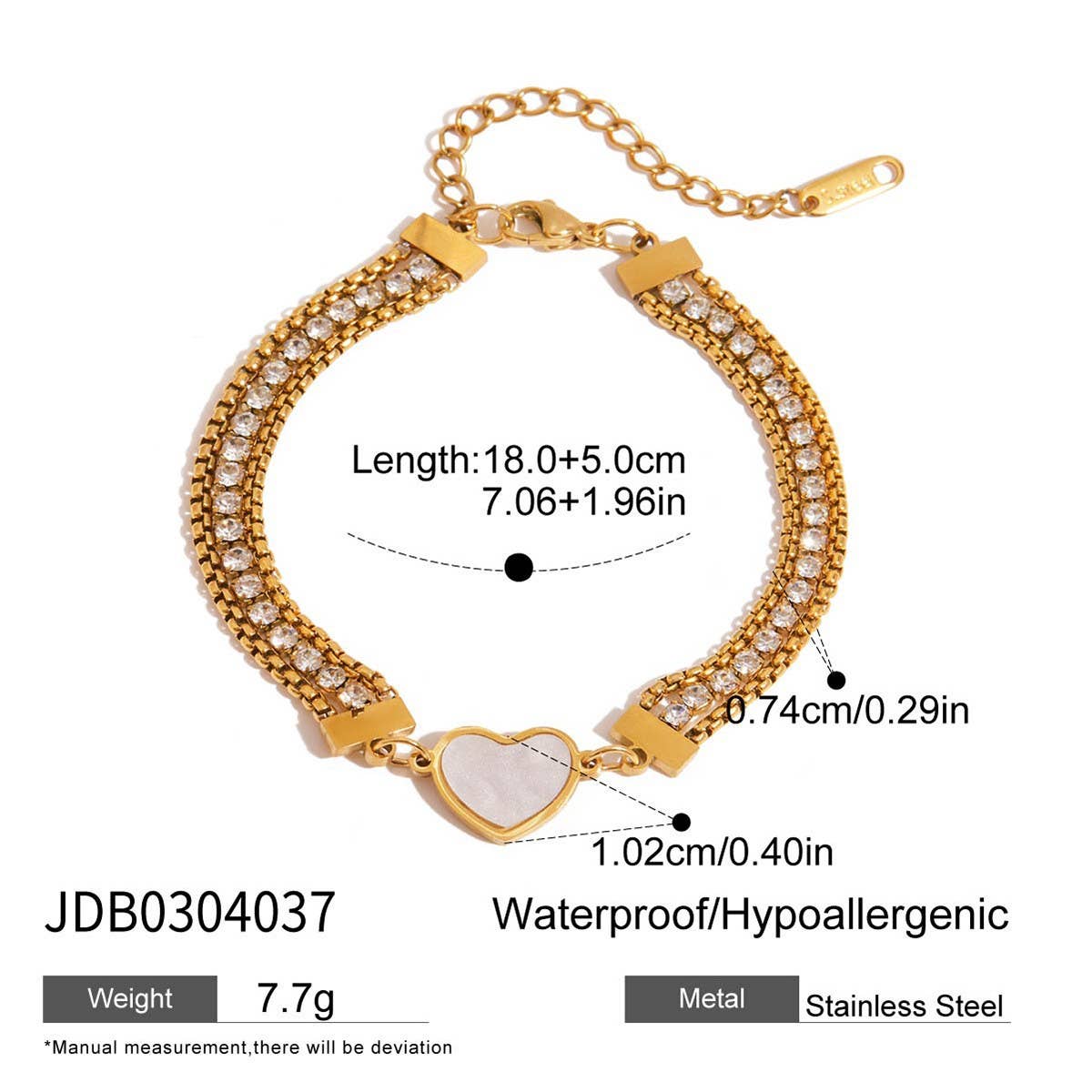 18K Gold Shell Heart Triple Chain Bracelet, Zircon_CWAJE4683