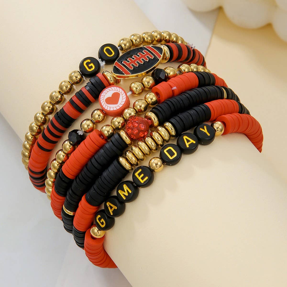 FOOTBALL HANDMADE SOFT CLAY LETTER BRACELET SET