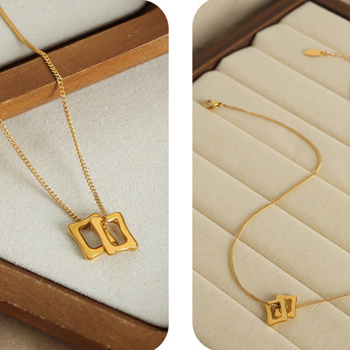 HOLLOW SQUARE PENDANT TITANIUM STEEL NECKLACE