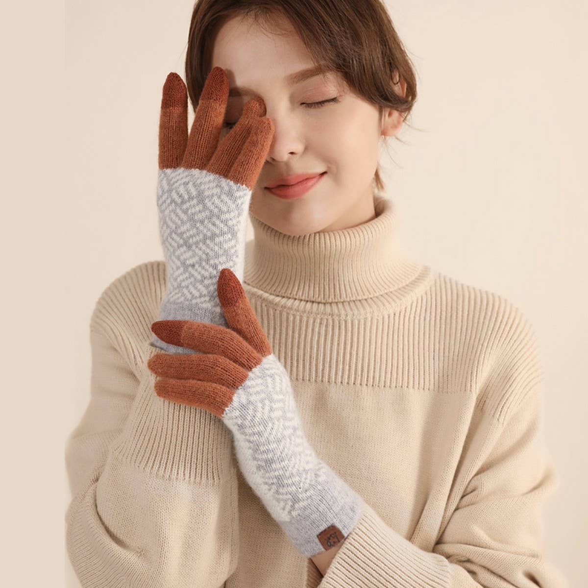 WOMEN'S JACQUARD TOUCH SCREEN FINGERLESS GLOVES_CWAG0416