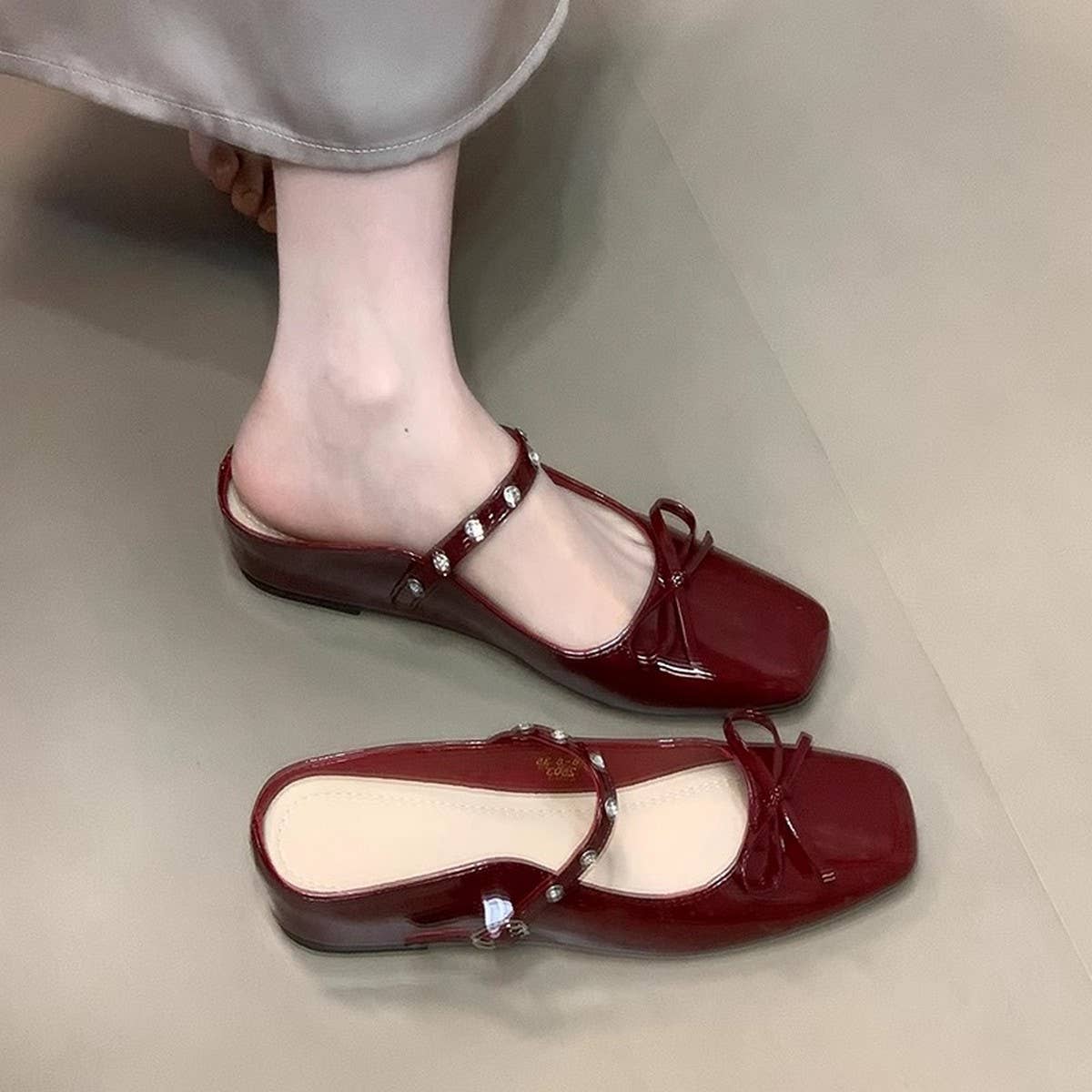 Rhinestone Bow Wedge Mary Jane Mules