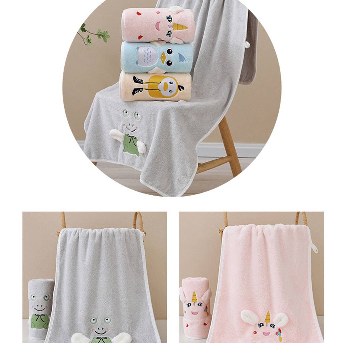 ANIMAL KINGDOM EMBROIDERED CORAL FLEECE TOWEL_CWMM2323