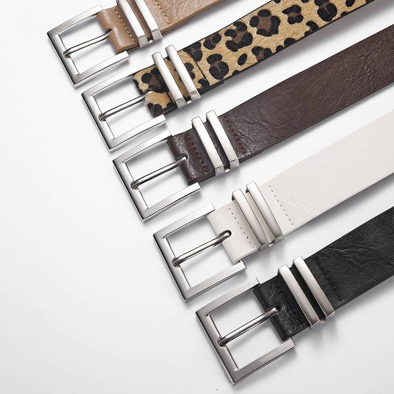 Versatile pink-buckle leopard print belt