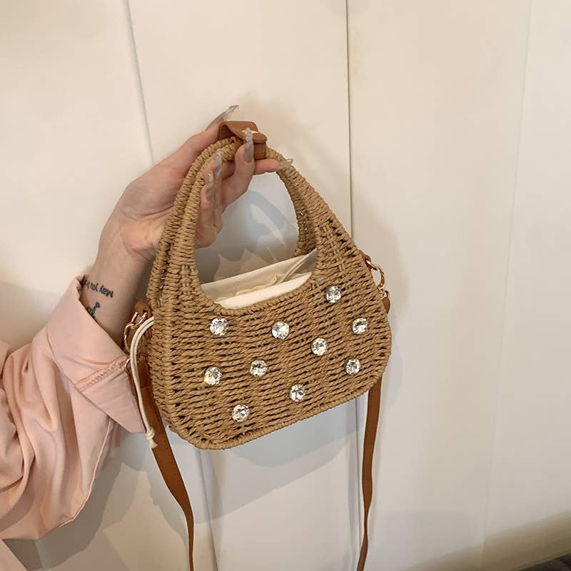 Rhinestone hand-held crossbody beach bag