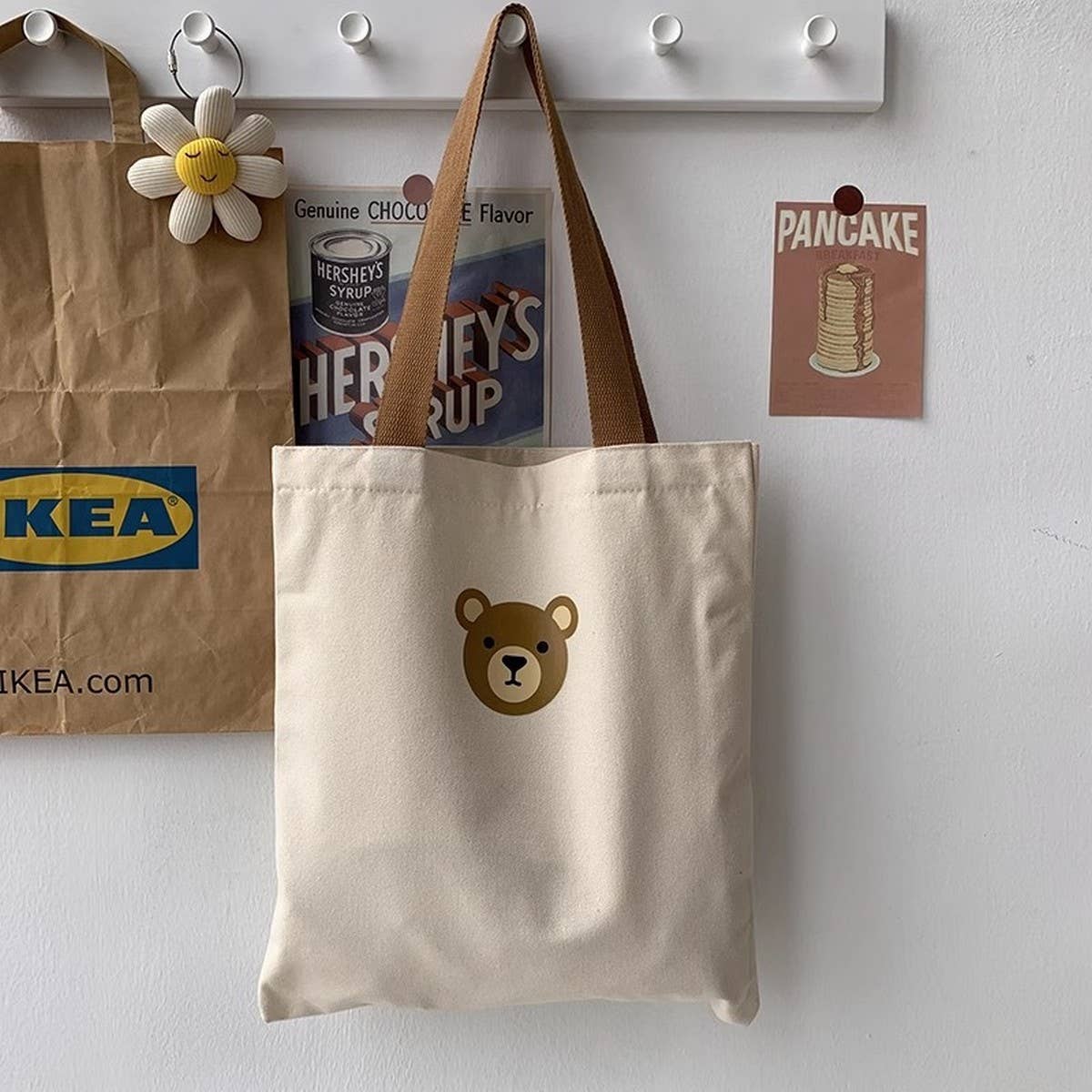 TOTE BAGS CANVAS WITH CUTE BEAR HEAD PATTERN_CWAB2054