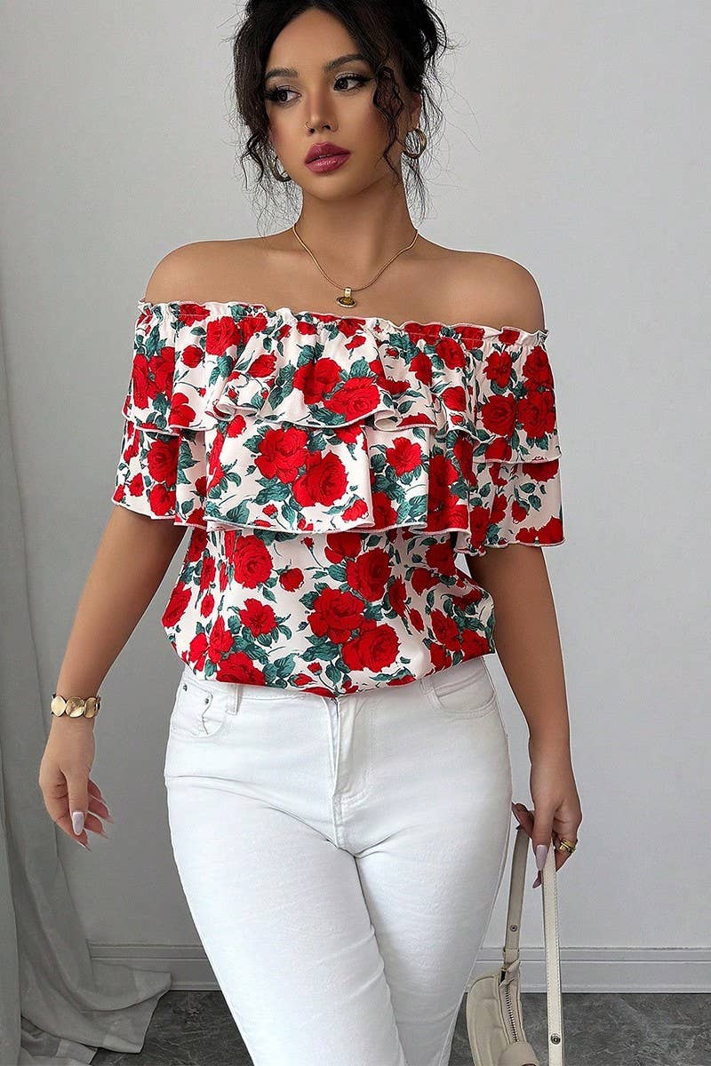 Cwtts1579_Summer One-Shoulder Double-Layer Ruffled Shirt