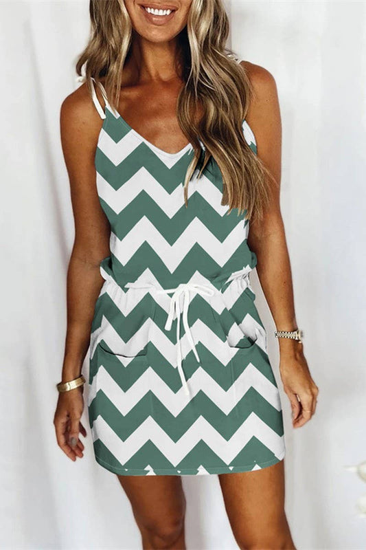 CWDSD8920_V-NECK WAVY STRAP DRESS WITH ADJUSTABLE WAIST