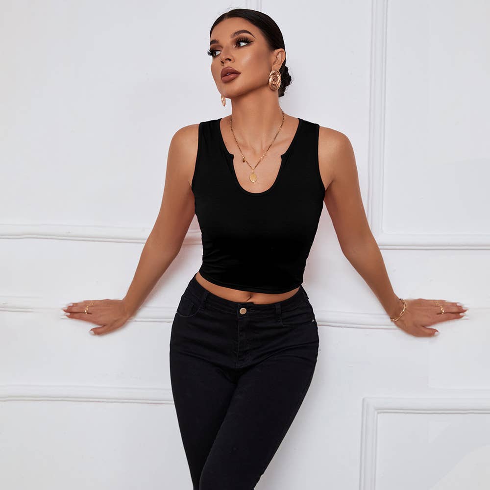 V-neck, slim, short knitted sleeveless vest