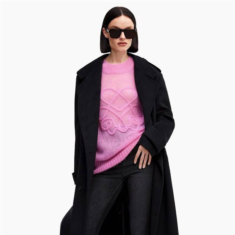 TRANSLUCENT CREW-NECK SOLID LONG-SLEEVED SWEATER